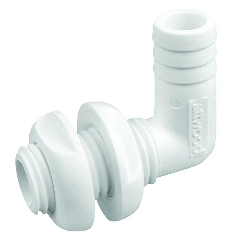 Attwood 3/4" White Plastic 90° Thru-Hull Connector – Compact Right-Angle Fitting 1