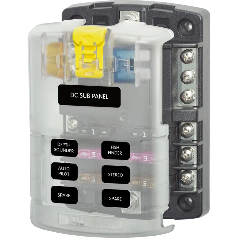 Blue Sea 5025 St Blade Fuse Block – 6-Circuit With Protective Cover & Ground Bus 1
