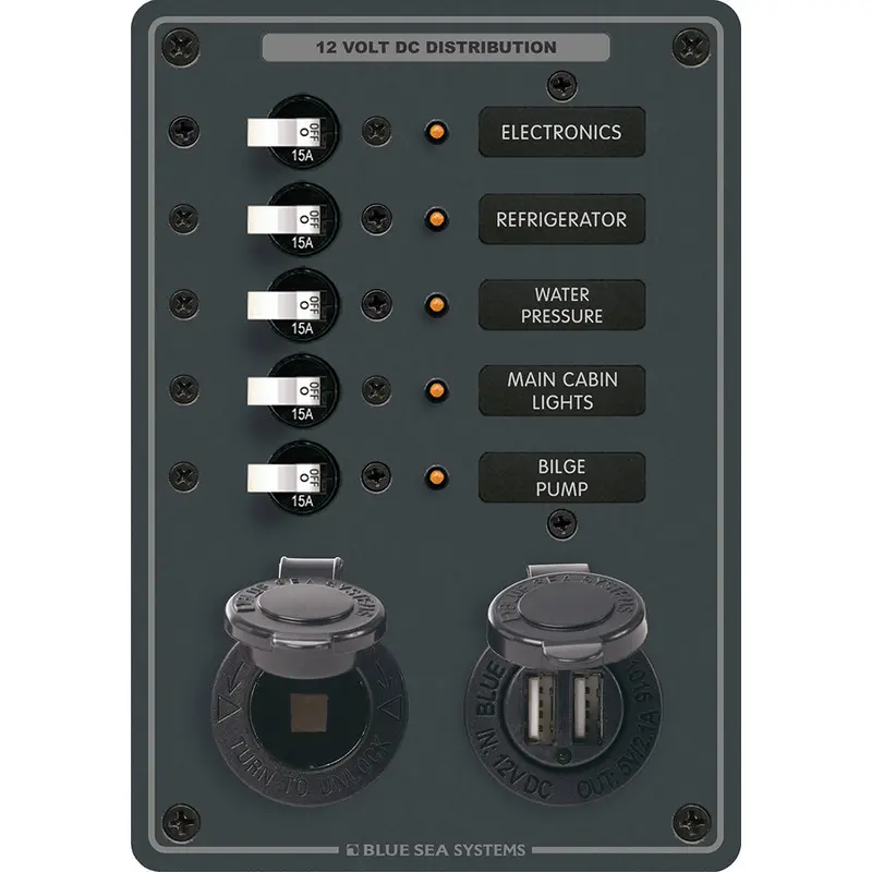 Blue Sea Systems 5-Position 12V Marine Panel With Dual Usb Ports And 12V Socket – Model 8120 1