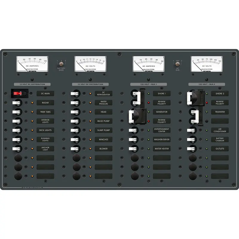 Blue Sea Systems 8086 Advanced Power Panel: Triple Ac Sources +12 & Dc Main +19 Breakers 1