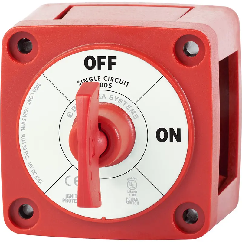 Blue Sea Systems M-Series Mini Battery Switch — Single-Pole On/Off (Black Handle, Model 6005) 1