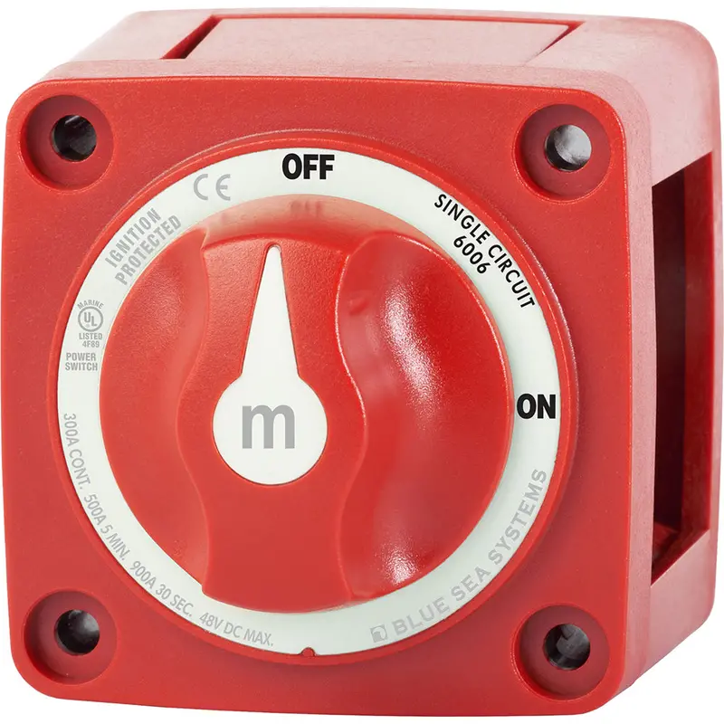 Blue Sea Systems M-Series Mini Battery Switch — Single-Pole On/Off (Red Handle, Model 6006) 1