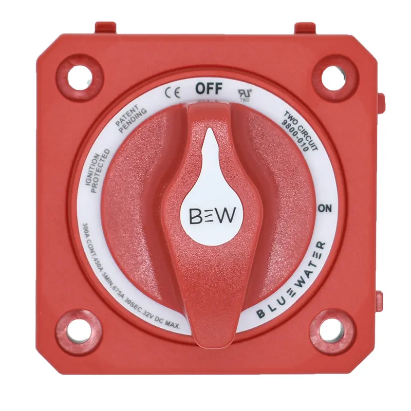 Bluewater Red Panel-Mount Dual-Circuit Battery Switch – 4-Post On/Off Design [9800-010-10] 1