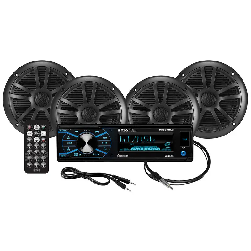 Boss Audio Mcbk634B.64 Quad-Speaker Marine Audio Bundle With Mr634Uab Receiver And Mrant10 Antenna 1