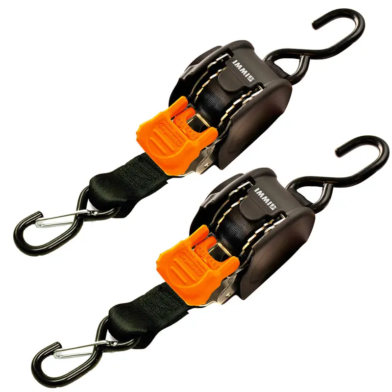 Cargobuckle Mini G3 Retractable Tie-Down Strap Pair – 1" × 72", Dual S-Hooks 1