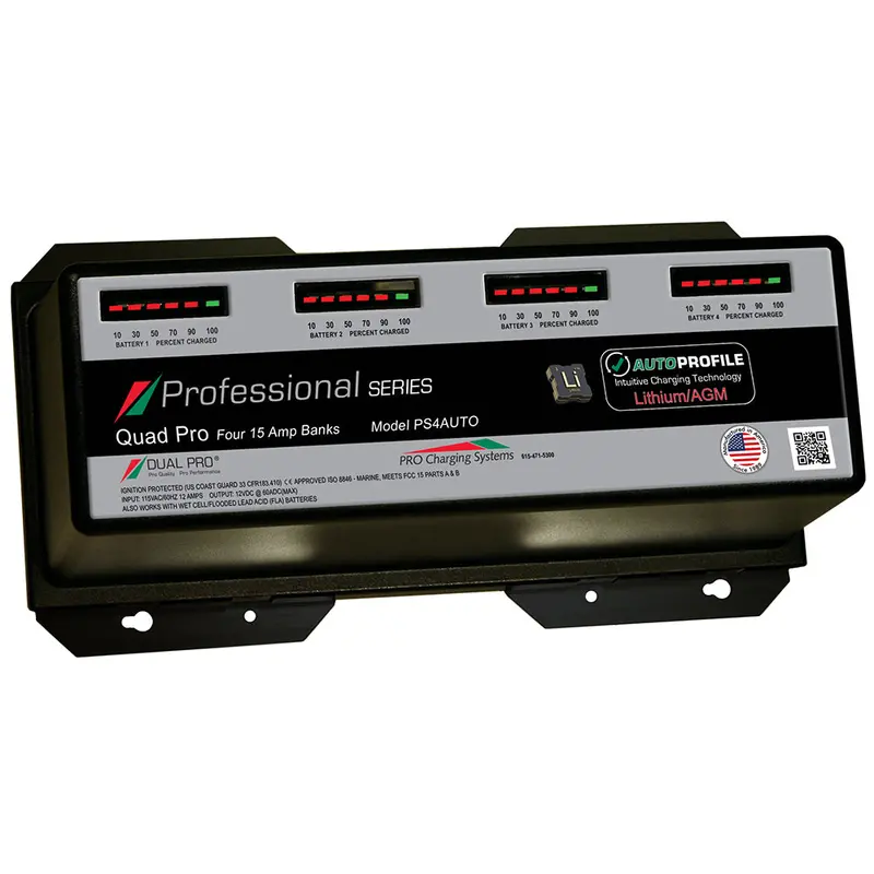 Dual Pro Ps4 Compact 4-Bank Marine Charger – 15A Auto-Sensing Lithium/Agm [Ps4Auto] 1