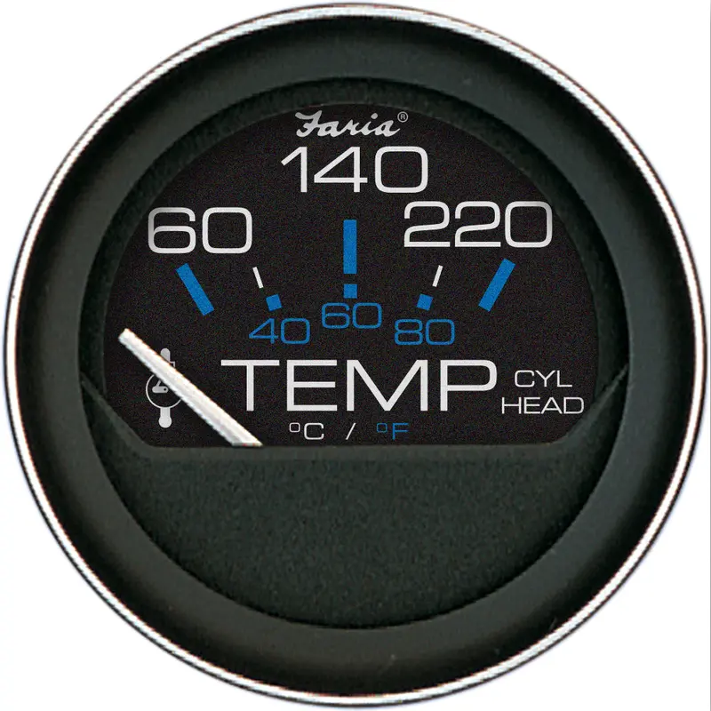 Faria Coral Cylinder Head Temperature Gauge – 2" Dial, 60–120°F With Sender 1