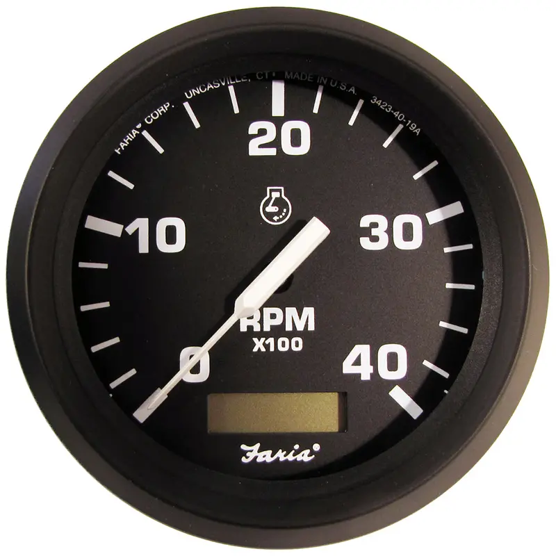 Faria Euro Black 4-Inch Diesel Tachometer With Hourmeter – 4000 Rpm, Mechanical Takeoff & Variable Ratio Alternator (32834) 1