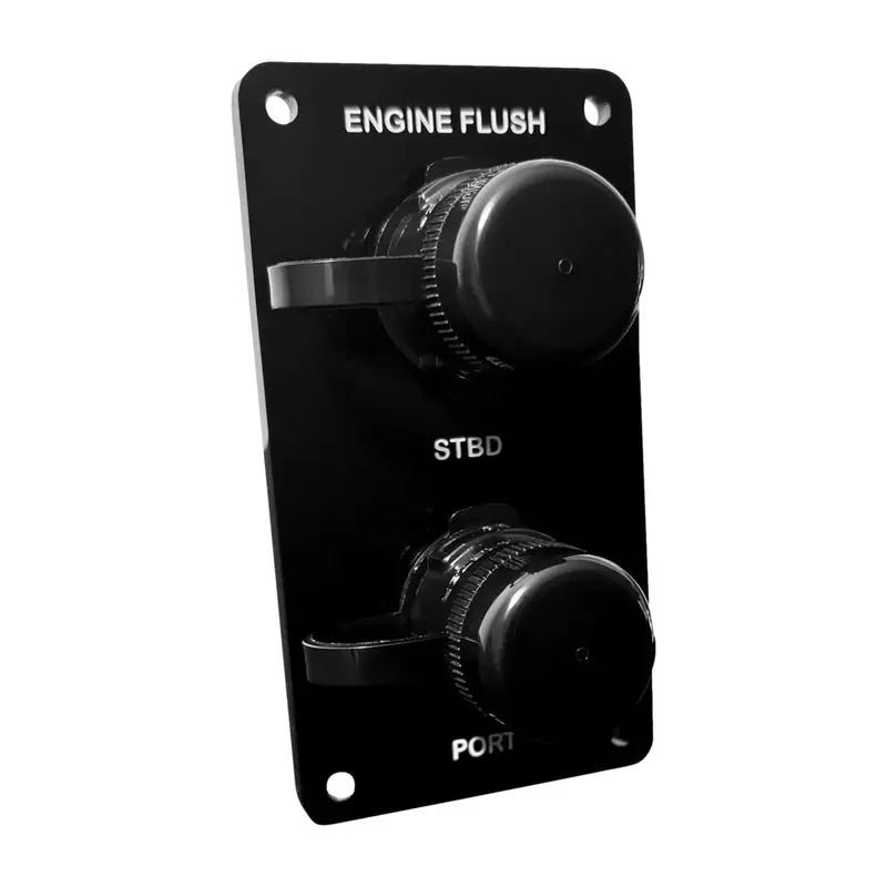 Flushmaster Vertical Dual-Outlet Flush Port Rerouter – 3/8" Barb, Black Acrylic 1