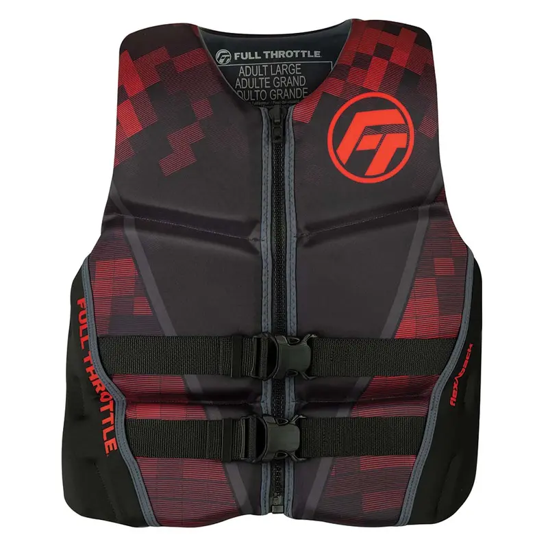 Full Throttle Men’S Rapid-Dry Flex-Back Life Vest – Medium (Black/Red) 1
