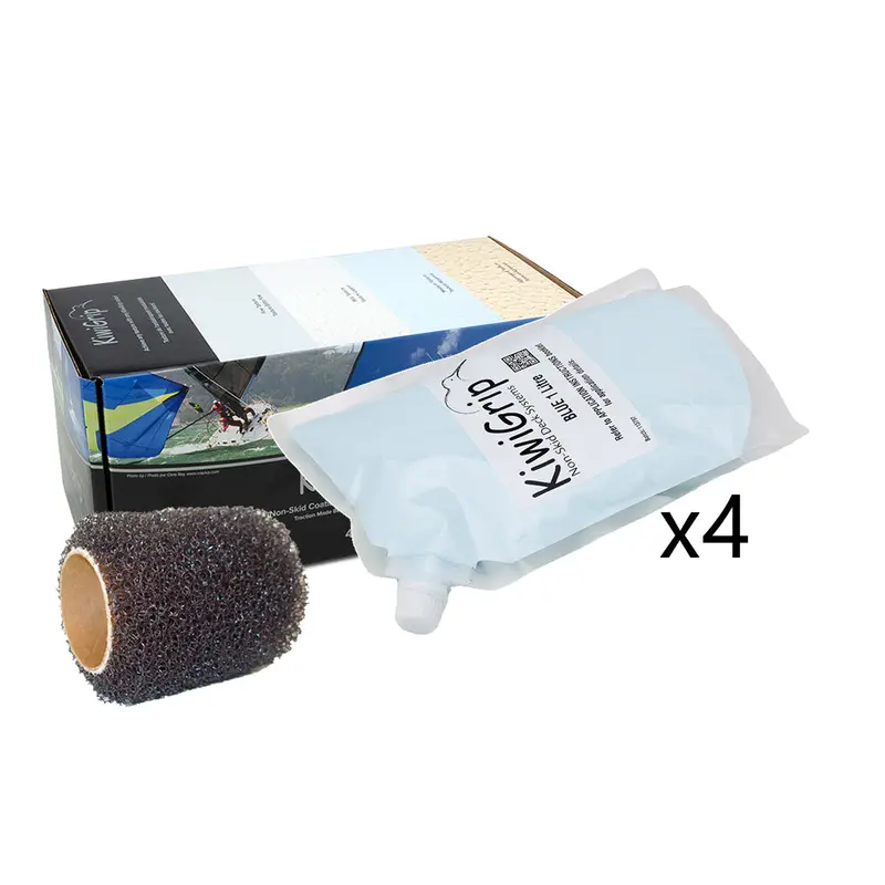 Kiwigrip 4-Pack 1L Non-Skid Coating Pouches – Blue With 4" Roller [Kg-4Bl-Pr] 1