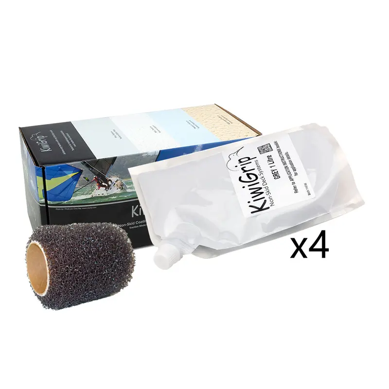 Kiwigrip 4-Pack 1L Non-Skid Coating Pouches – Grey With 4" Roller [Kg-4Gp-R] 1