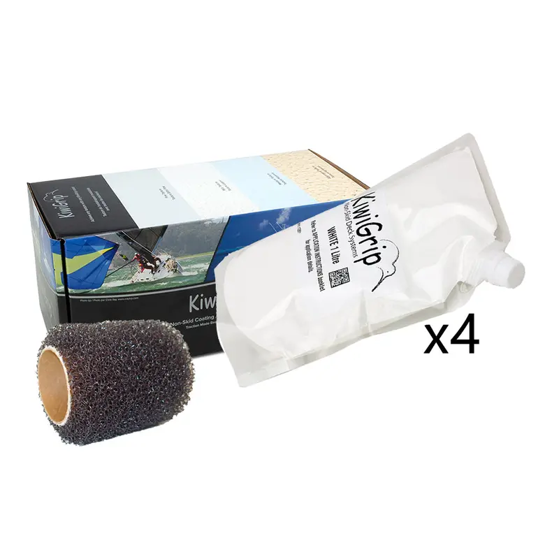 Kiwigrip 4-Pack 1L Non-Skid Coating Pouches – White With 4" Roller [Kg-4Wp-R] 1