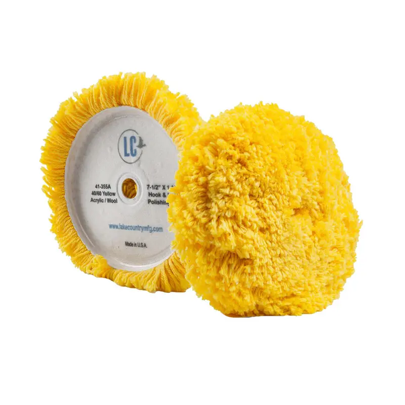 Lake Country Yellow 40/60 Unsteamed Twisted Wool-Acrylic Hybrid Buffing Pad – 7.5" × 1.5" [41-355A-Lc] 1