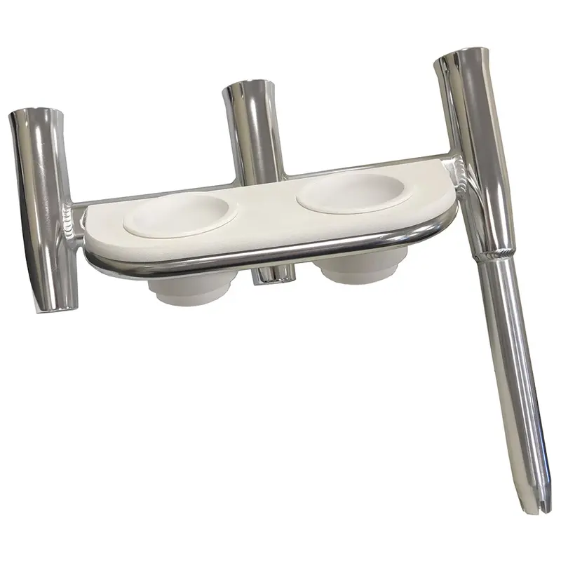 Tigress Offset Triple Rod Holder With Cup Holders – Port Mount, Polished Aluminum 1