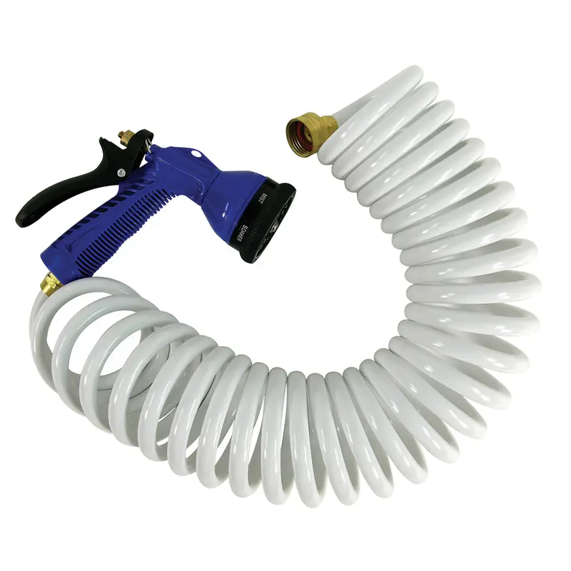 Whitecap 25-Foot White Coiled Hose With Adjustable Nozzle [P-0441] 1